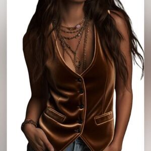 Stylish Velveteen Brown Button-Up Vest